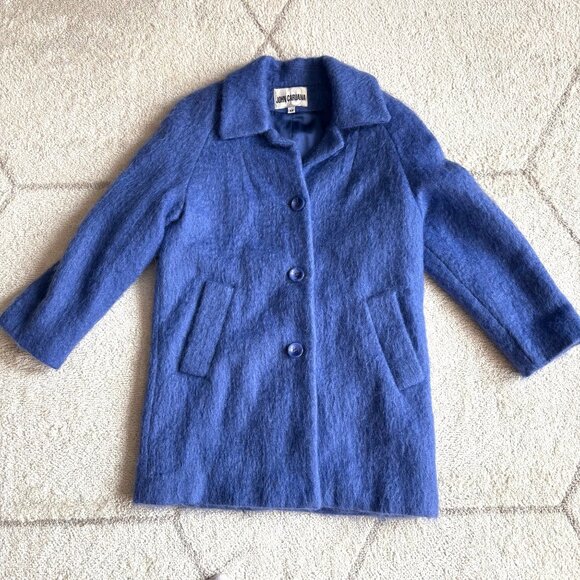 Vintage John Caruana Periwinkle Blue  Mohair Midi Coat Elegant Winter Outerwear - Picture 1 of 7